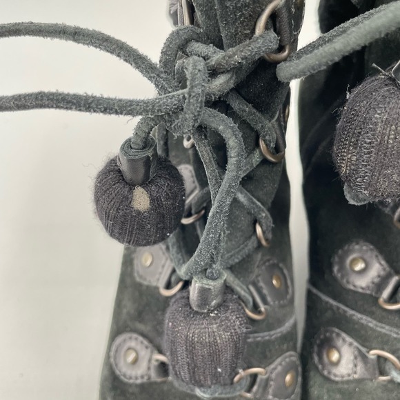 Cole Haan Womens Size 9B Black Pom Pom Wedge Sueded Leather Boots D35450 - Picture 3 of 11